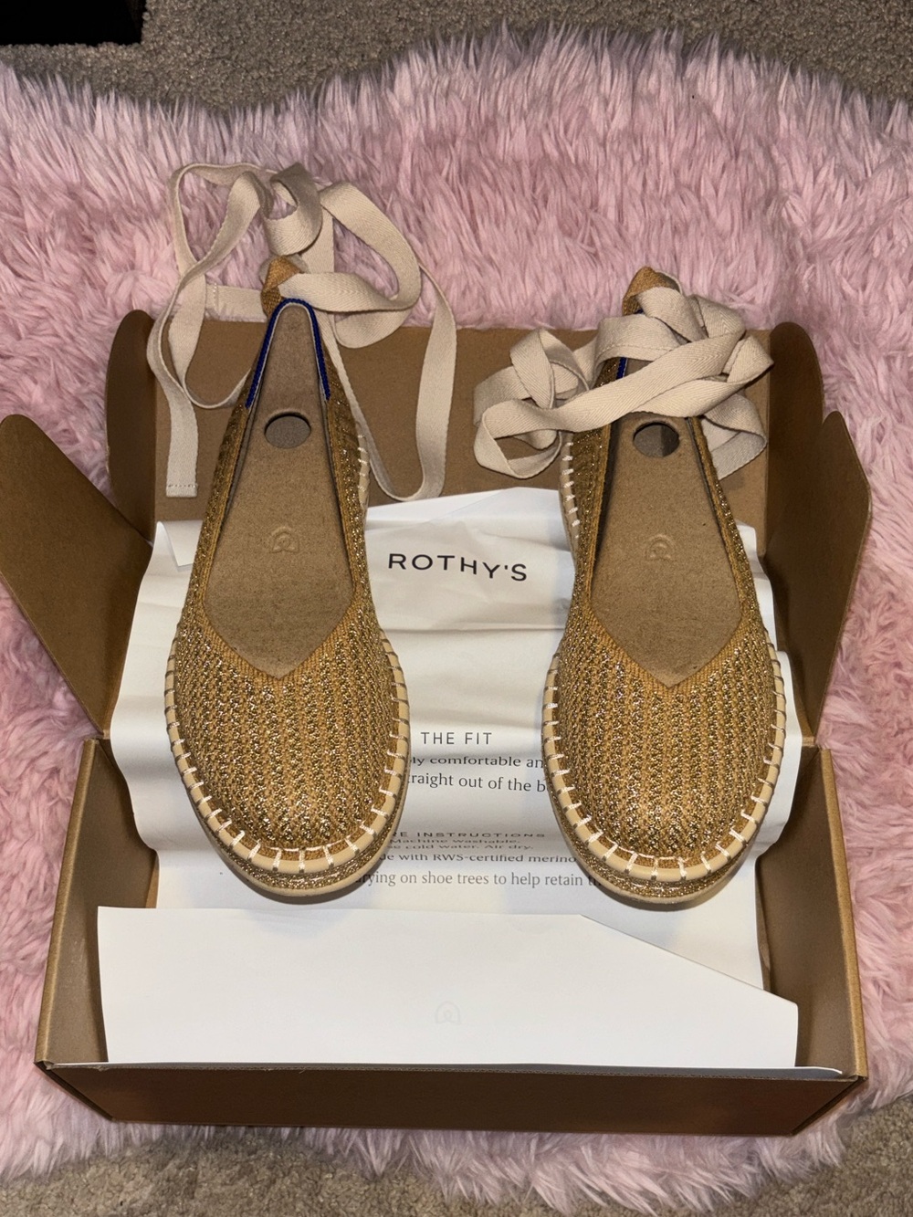 Rothy's Woven Espadrille Flats in Tan with Cream Ribbon Ties
